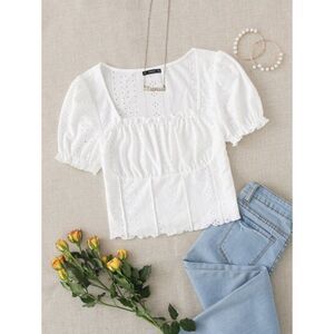 SHEIN Curve White Eyelet Puff Sleeve Top Size 1XL